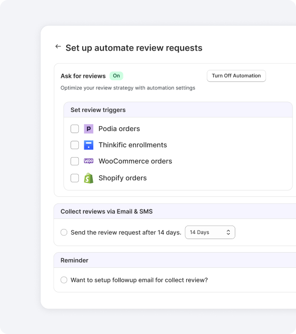 Auto-collect reviews. anywhere you sell.