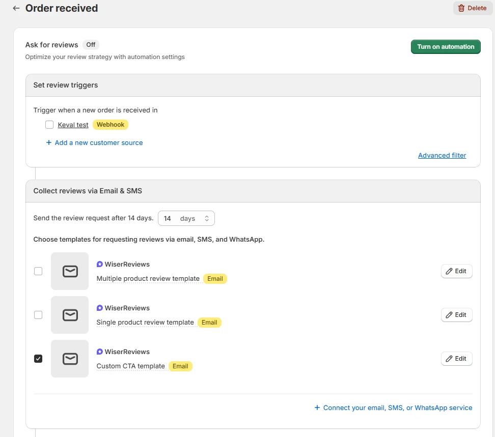 SMS review automation flow