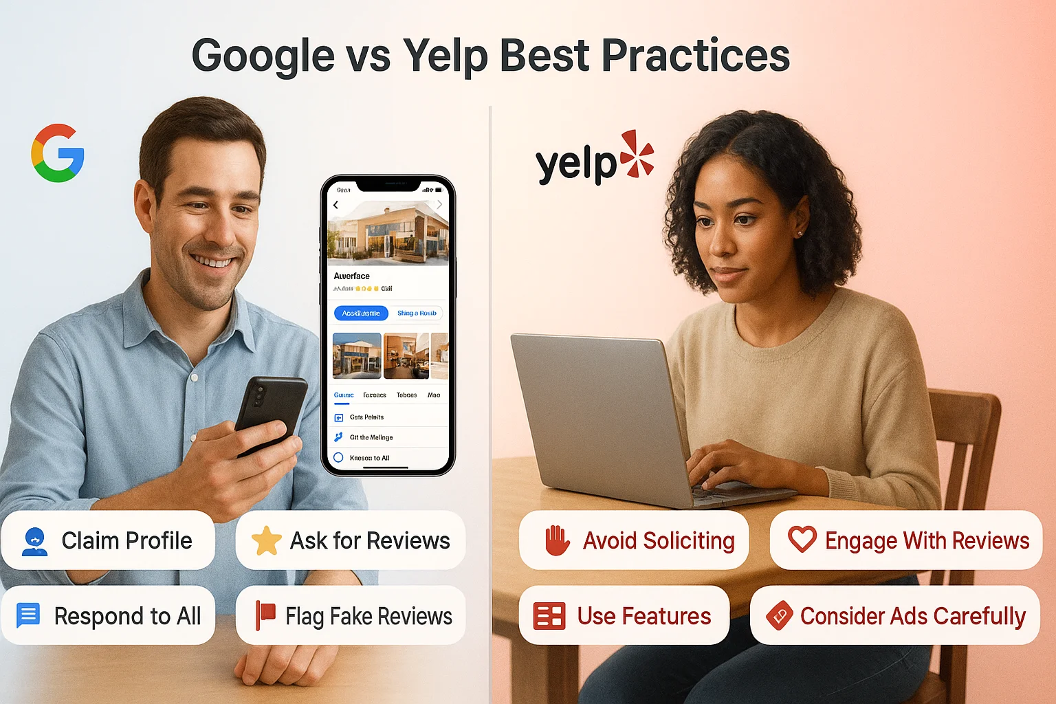 Key differences between Google reviews & Yelp reviews