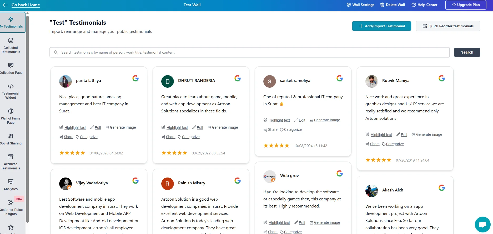 Famewall Testimonial Management