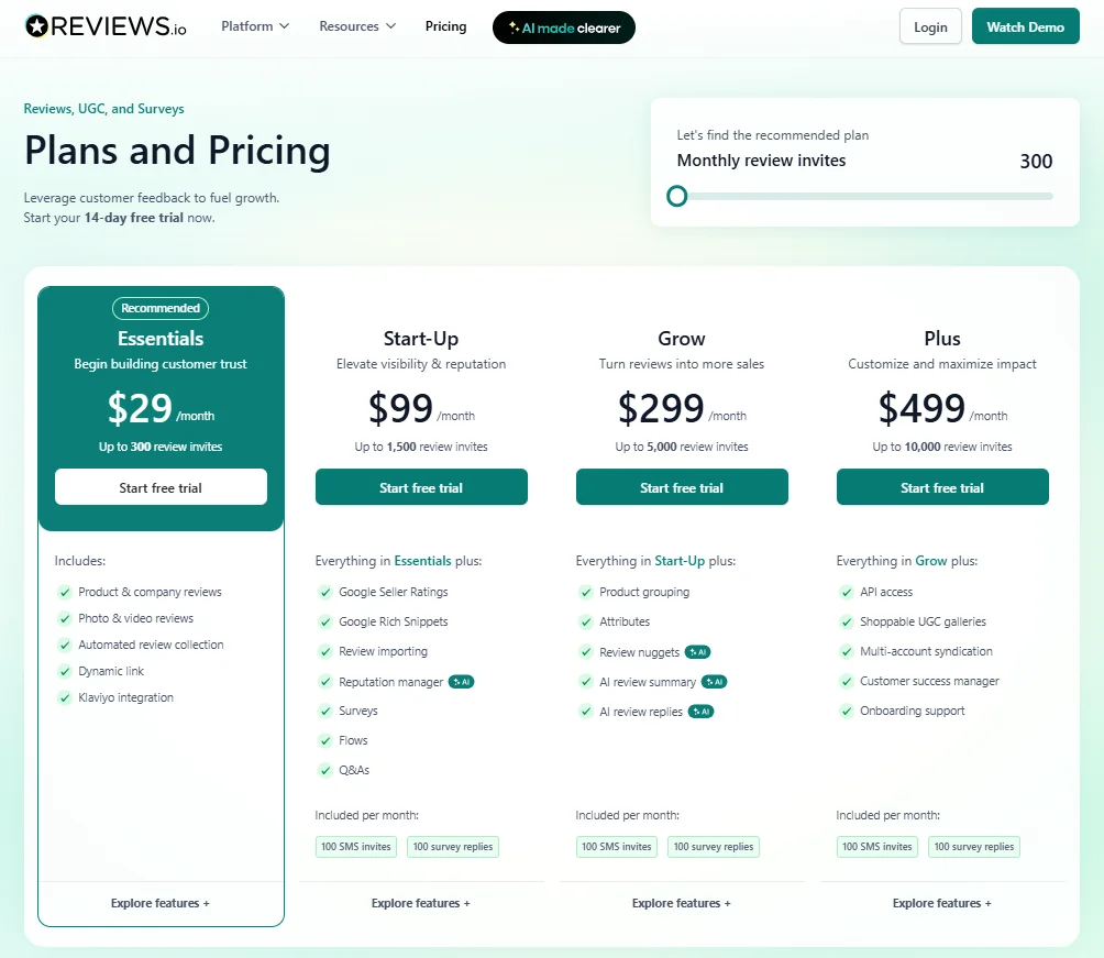 Reviews.io pricing