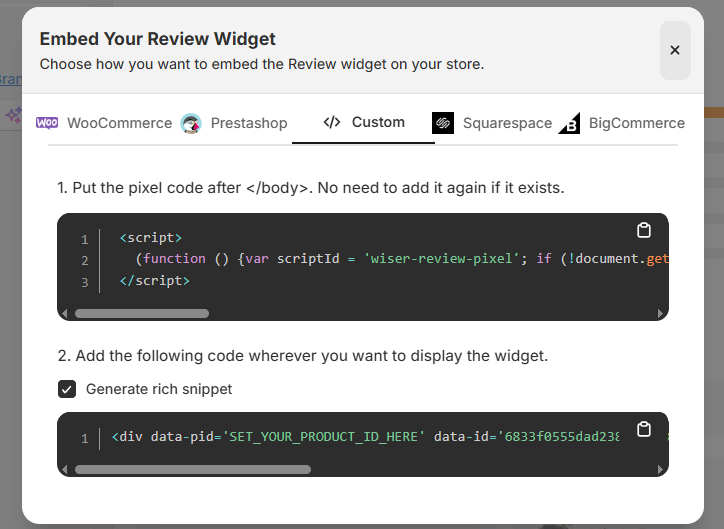 embed code wiserreview