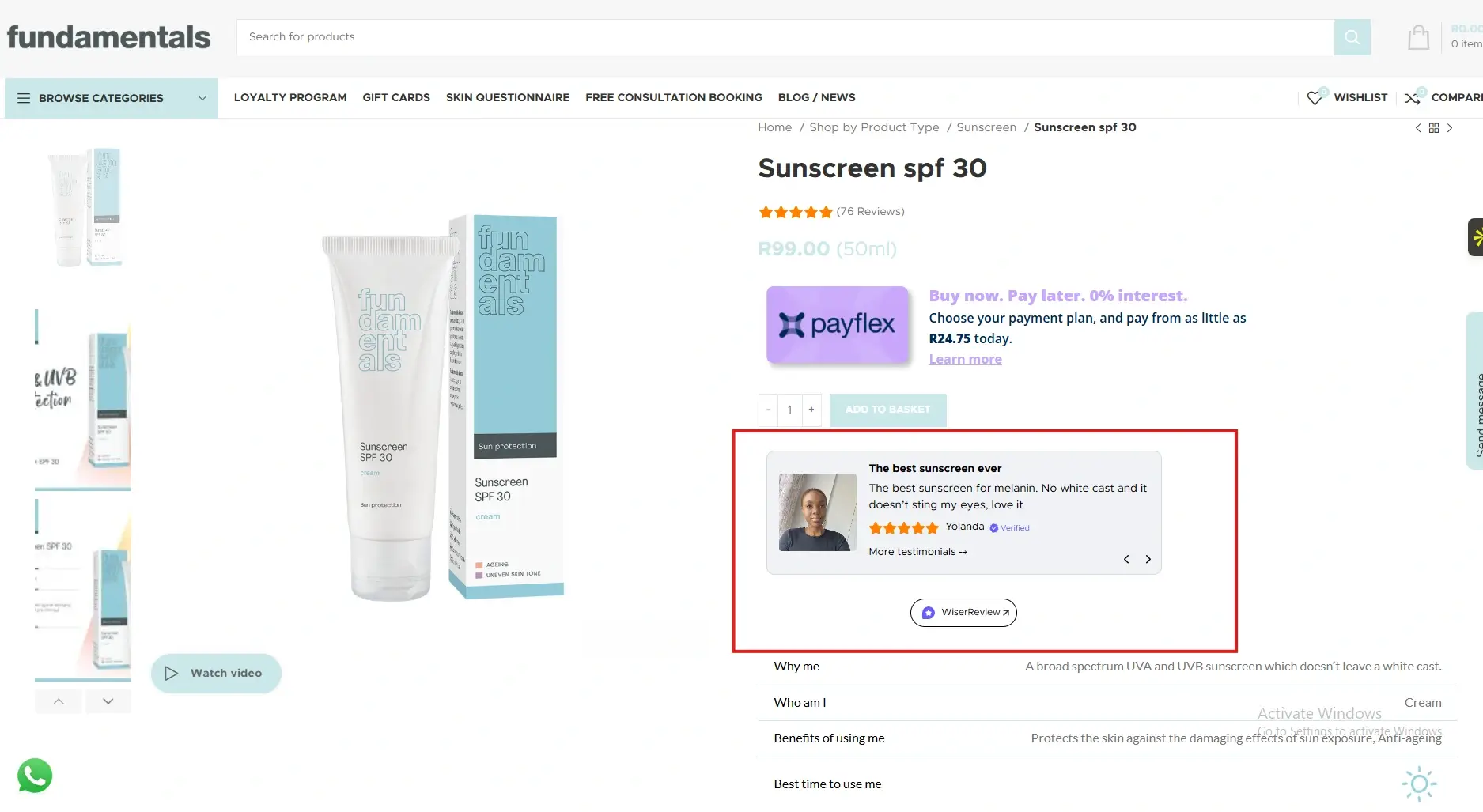 Fundamental skincare testimonial example