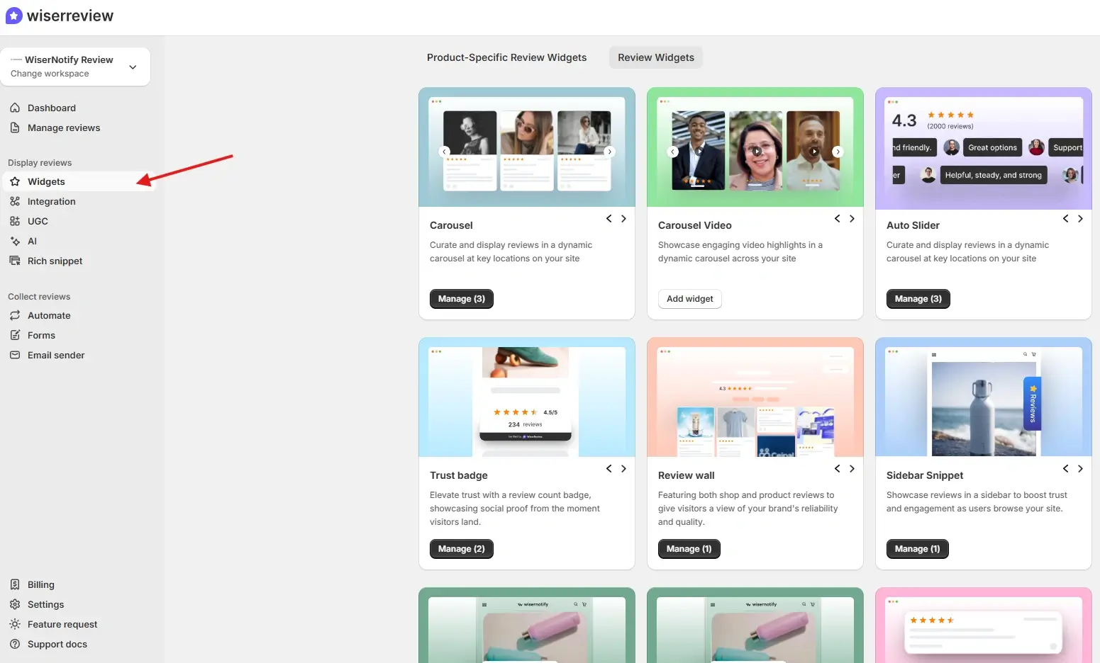 Review widget section