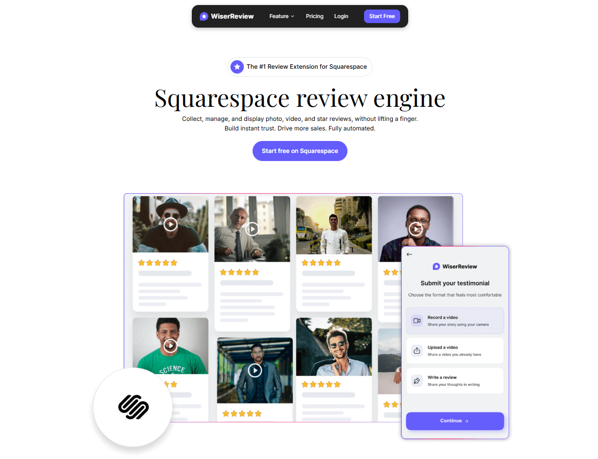 Squarespace review engine WiserReview